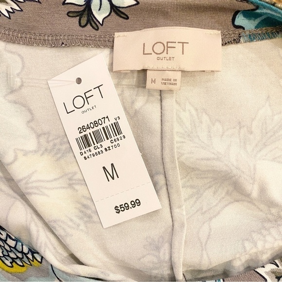 Loft NWT Outlet Size Medium Stretchy Dress Gray Teal Yellow Flowers Floral New - Picture 5 of 7
